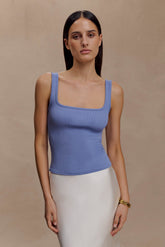 Aisling Ribbed Square Neck Sleeveless Top - Cornflower Blue