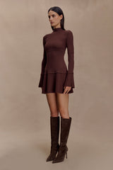 Adena Pointelle Knit Mini Dress - Chocolate