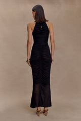 Matilda Ruched Mesh Maxi Skirt - Black