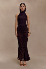 Matilda Ruched Mesh Maxi Skirt - Chocolate