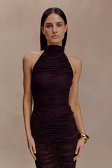 Matilda Ruched Mesh Bodysuit - Chocolate