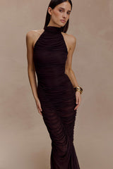 Matilda Ruched Mesh Maxi Skirt - Chocolate