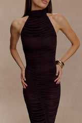 Matilda Ruched Mesh Bodysuit - Chocolate