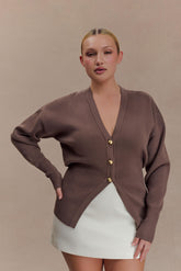 Amanda Statement Button Knit Cardigan - Cacao Brown
