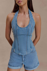 Meadow Denim Corset Halter Top - Classic Blue