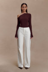 Maelle Off Shoulder Long Sleeve Top - Deep Chocolate
