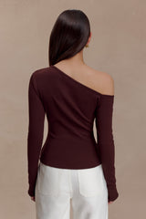 Maelle Off Shoulder Long Sleeve Top - Deep Chocolate