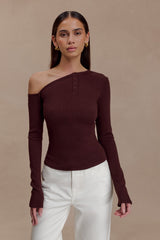 Maelle Off Shoulder Long Sleeve Top - Deep Chocolate