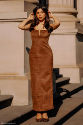 Liam Faux Suede Maxi Dress - Dark Chocolate