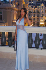 Dinah Lace And Satin Maxi Dress - Cornflower Blue