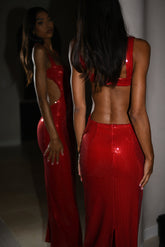 Adoria Sequin Cut Out Maxi Dress - Red
