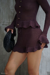 Eleanor Knit Frill Shorts - Chocolate