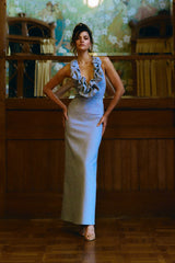 Carolyn Linen Bubble Maxi Dress - Misty Blue