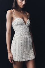 Naveena Embellished Mini Dress - Silver