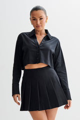 Julianna Cotton Button Up Shirt - Black
