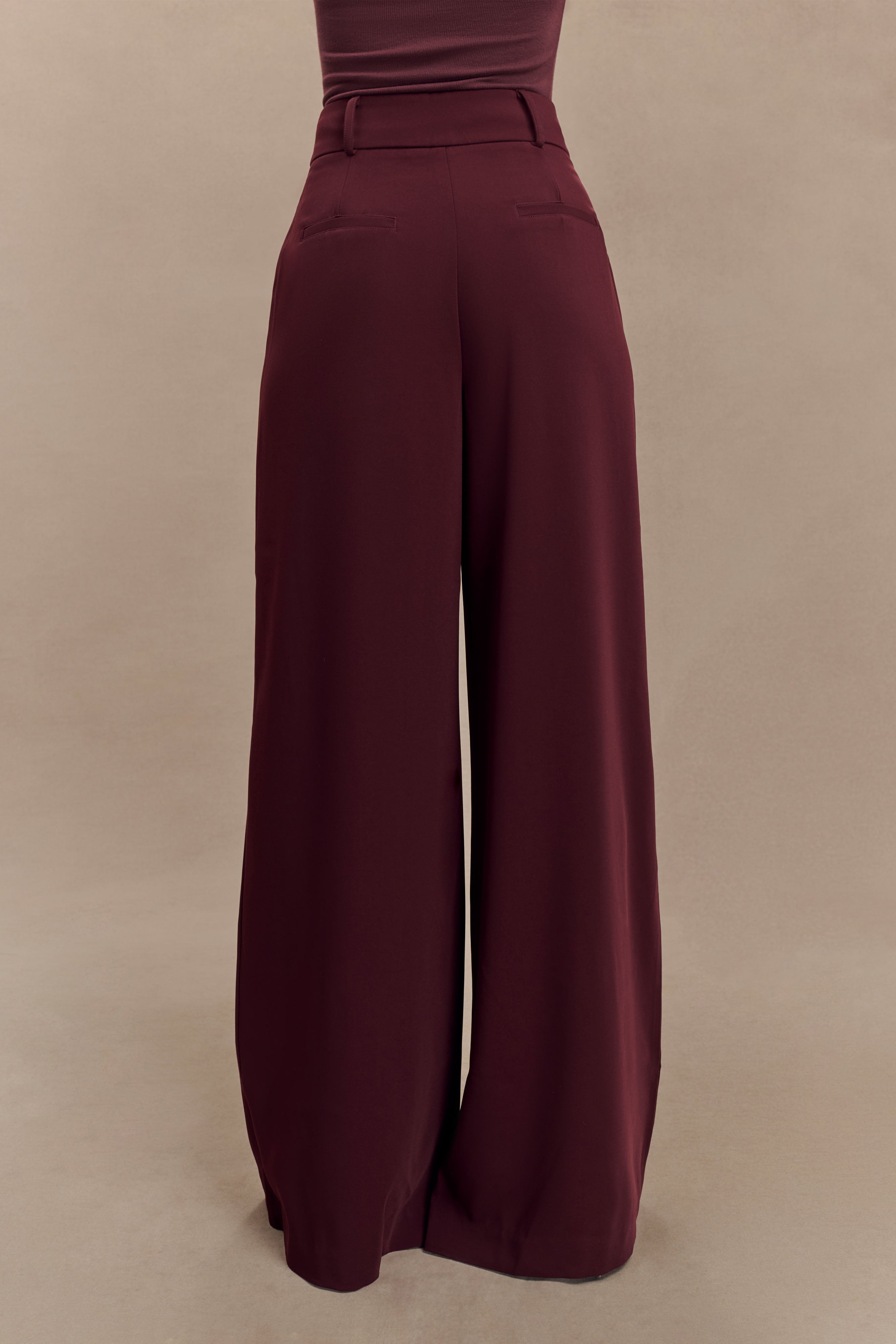 Jacqueline Pleated Wide Leg Pants - Mahogany