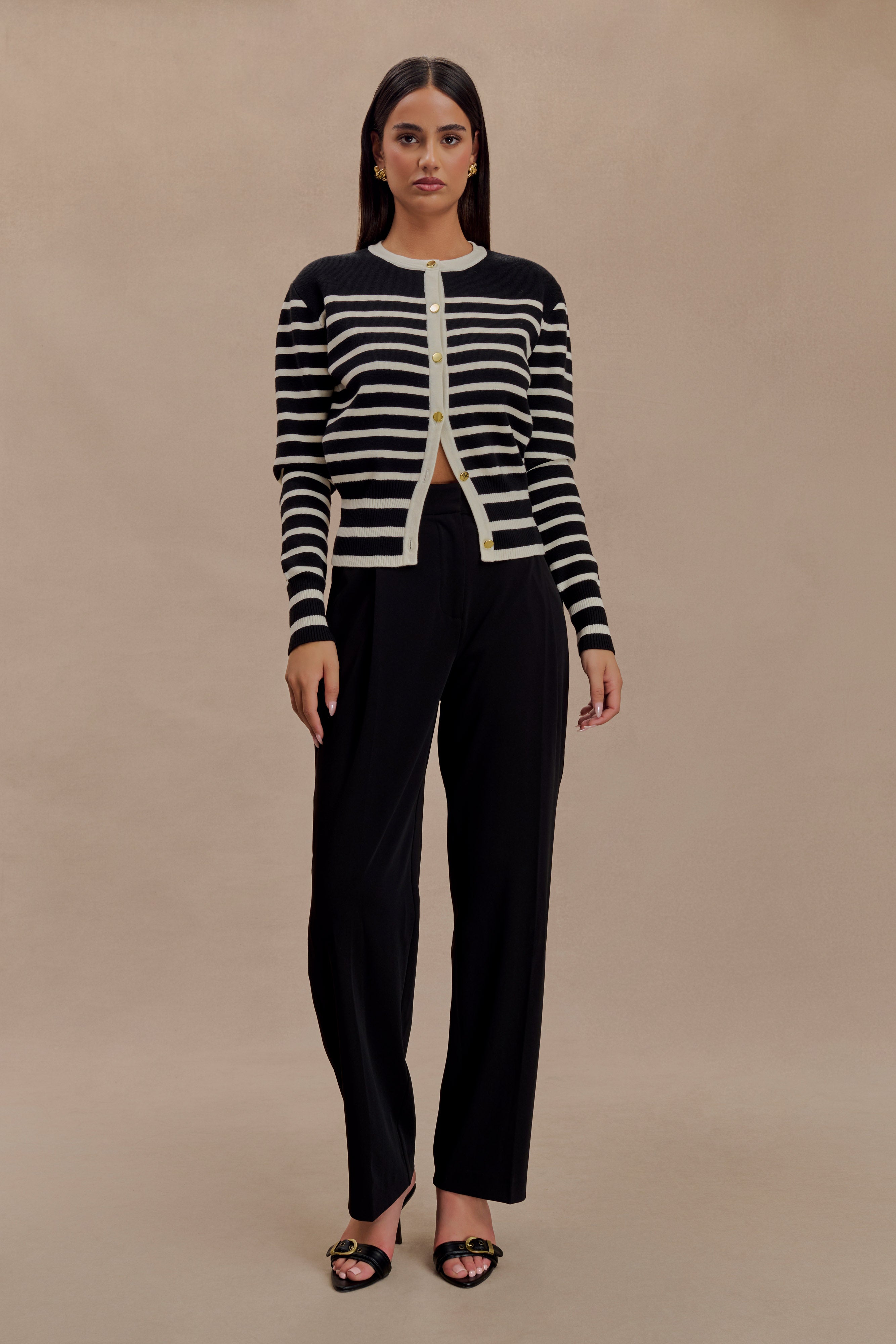 Talia Stripe Knit Cardigan - Black/White