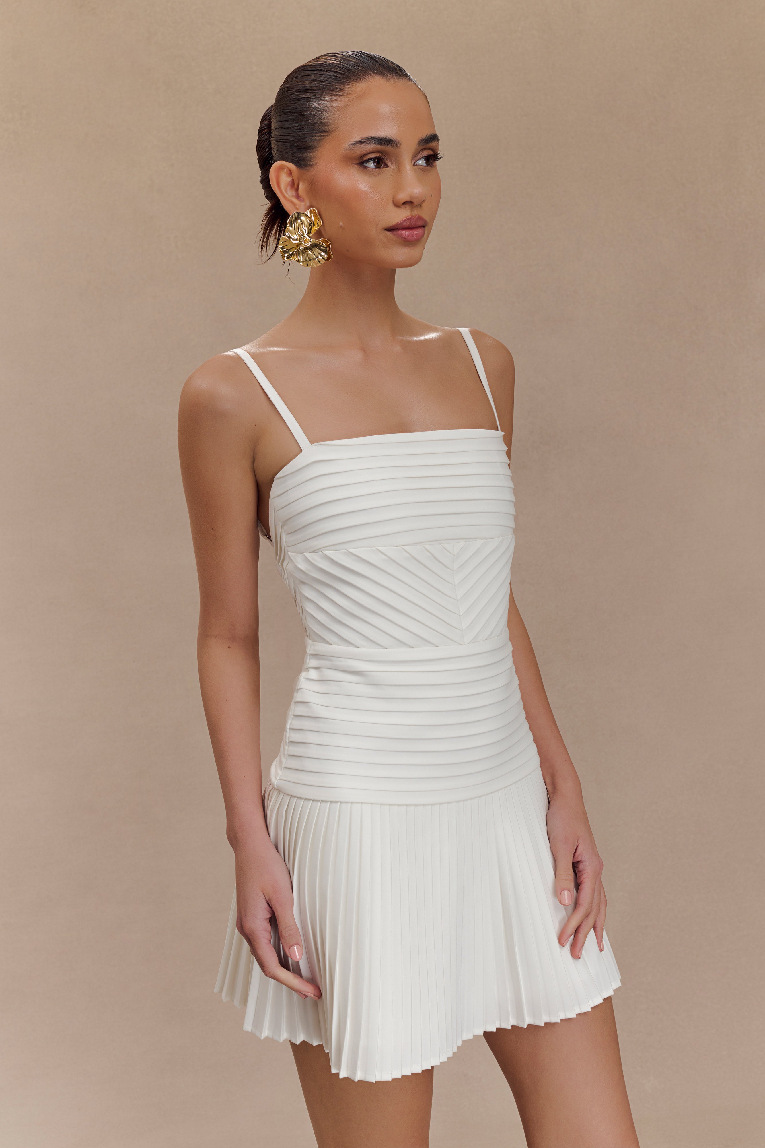 Rylee Multi Pleat Mini Dress - White