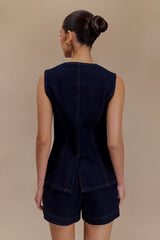 Abel Denim Button Up Top - Indigo Blue