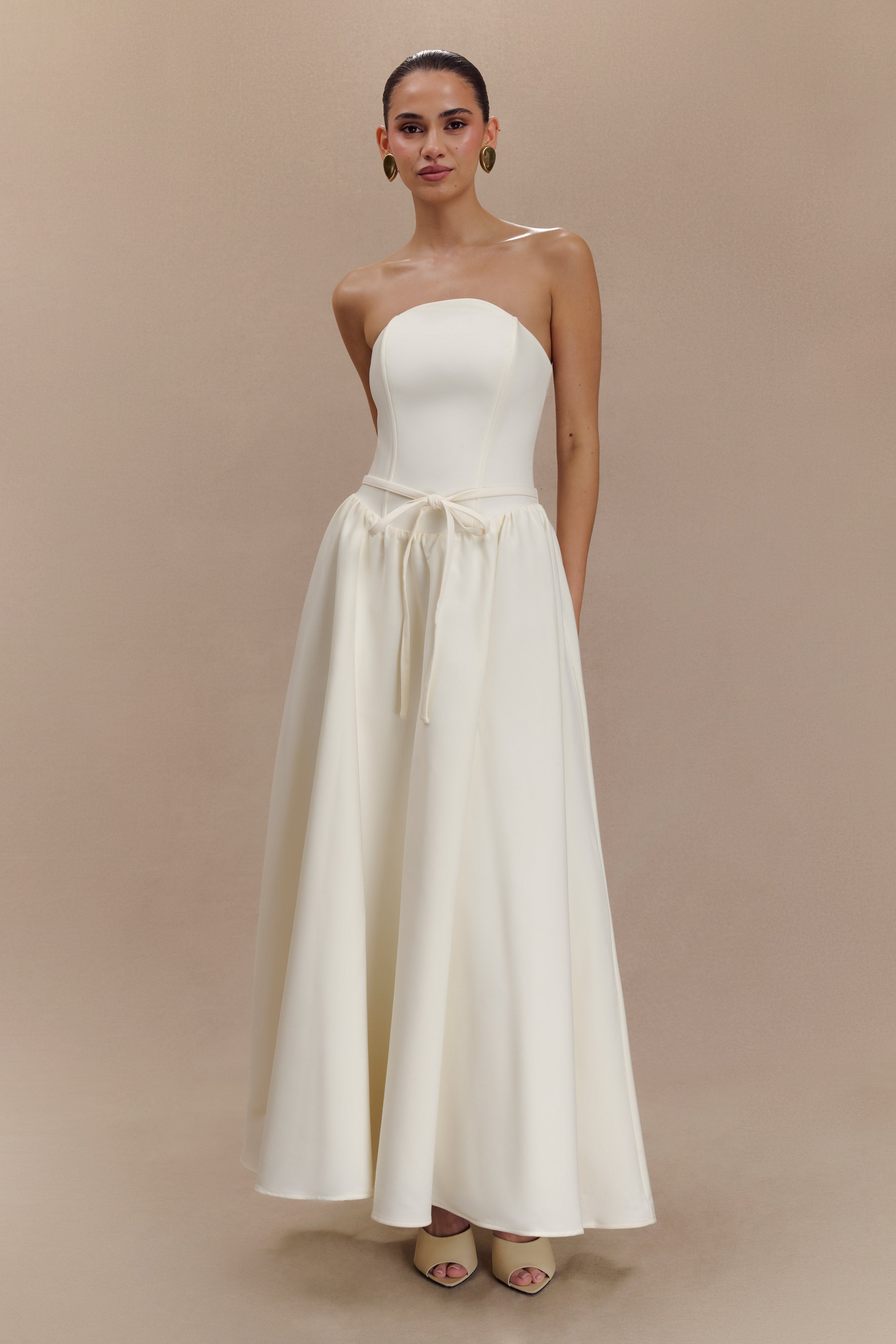 Penny Strapless Contrast Midi Dress - Ivory & Burgundy