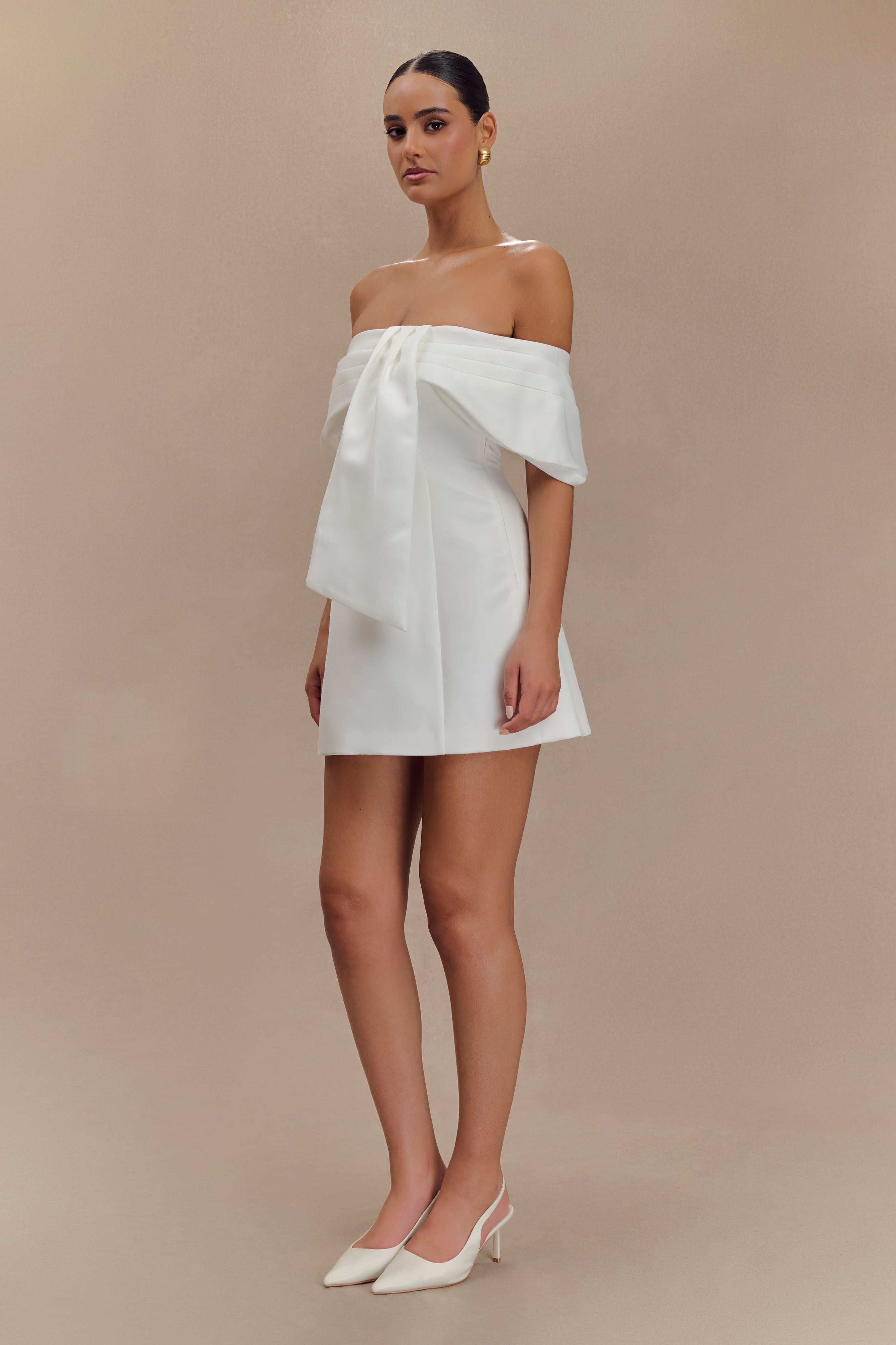 Gloria Mini Off Shoulder Drape Dress - White