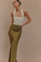 Nicola Satin Asymmetric Maxi Skirt - Basil