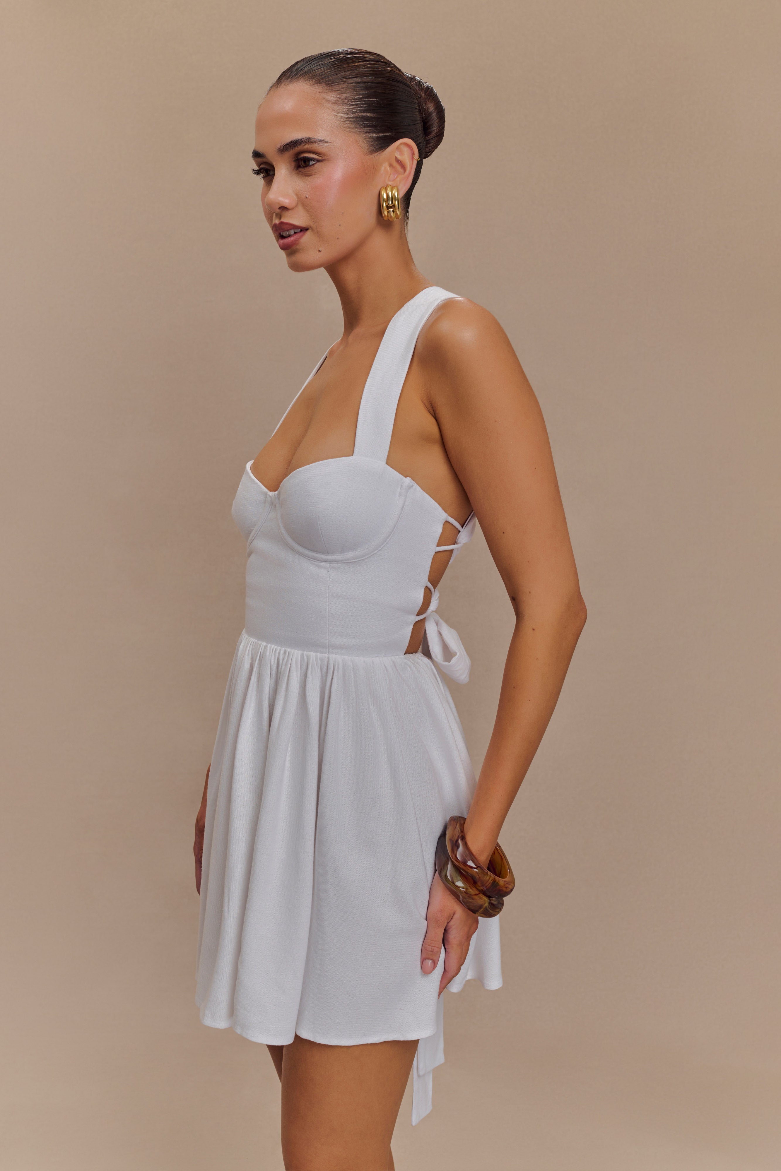 Loz Tie Back Linen Mini Dress - White