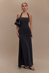 Bentley Peached Jersey Halter Maxi Dress - Black