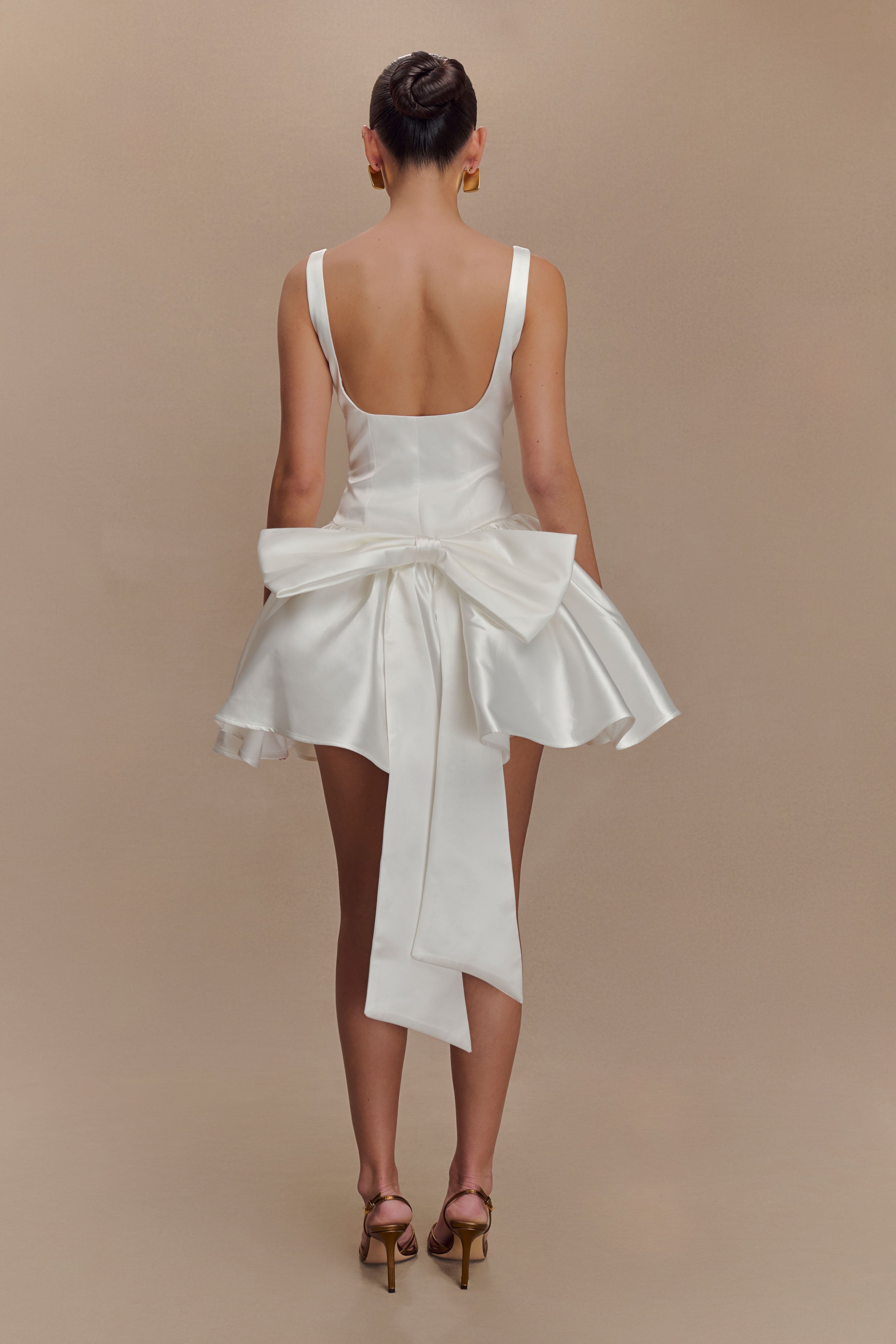 Felicia Satin Mini Dress With Bow - White