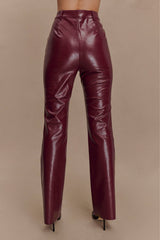 Tyra Straight Leg Faux Leather Pants - Cherry Red