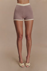 Julianne Contrast Knit Shorts - Pebble/Ivory