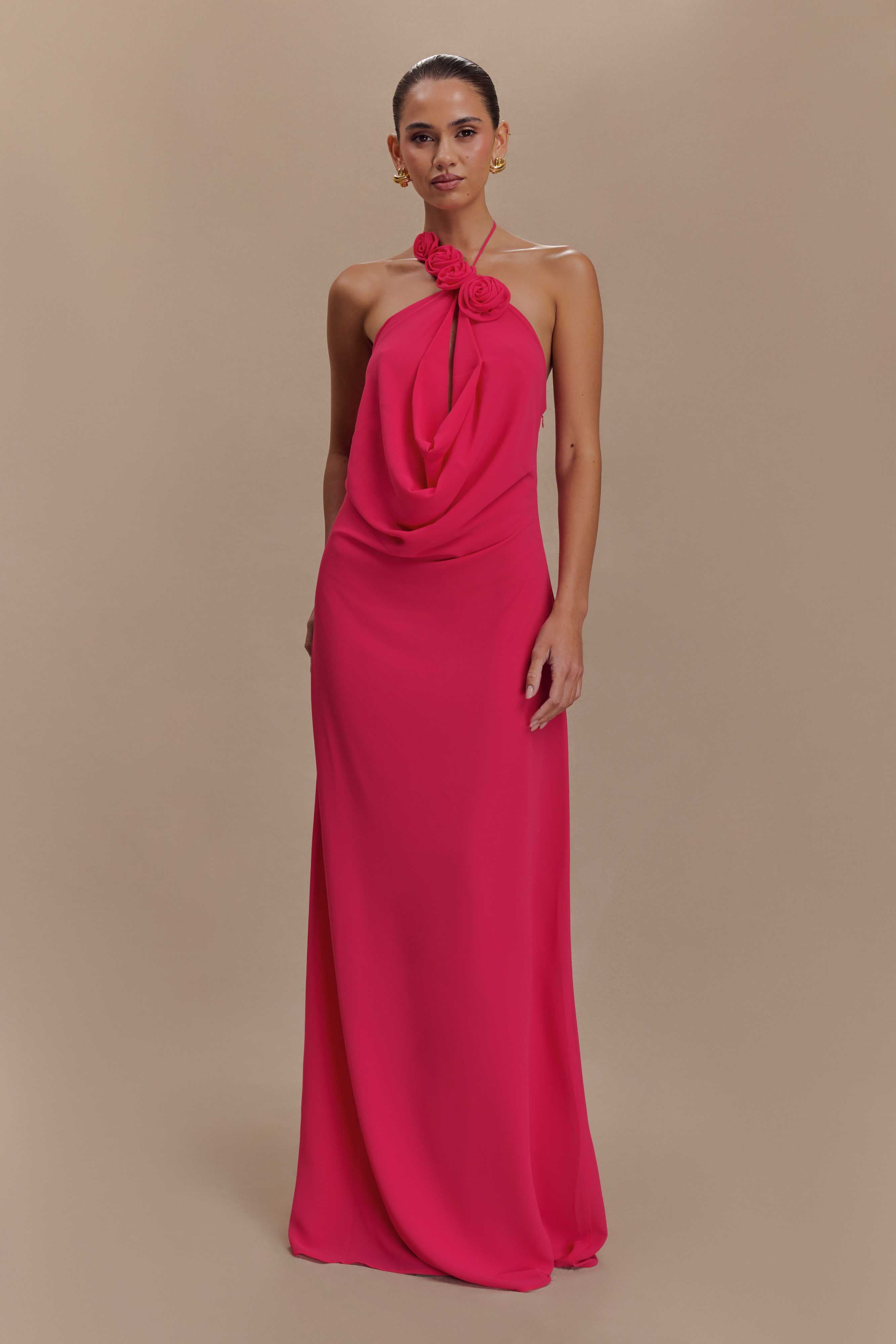 Rosalia Cowl Neck Maxi Dress - Raspberry