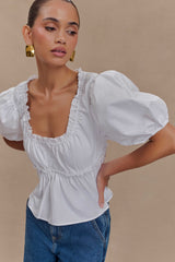 Magdalena Puff Crop Top - White