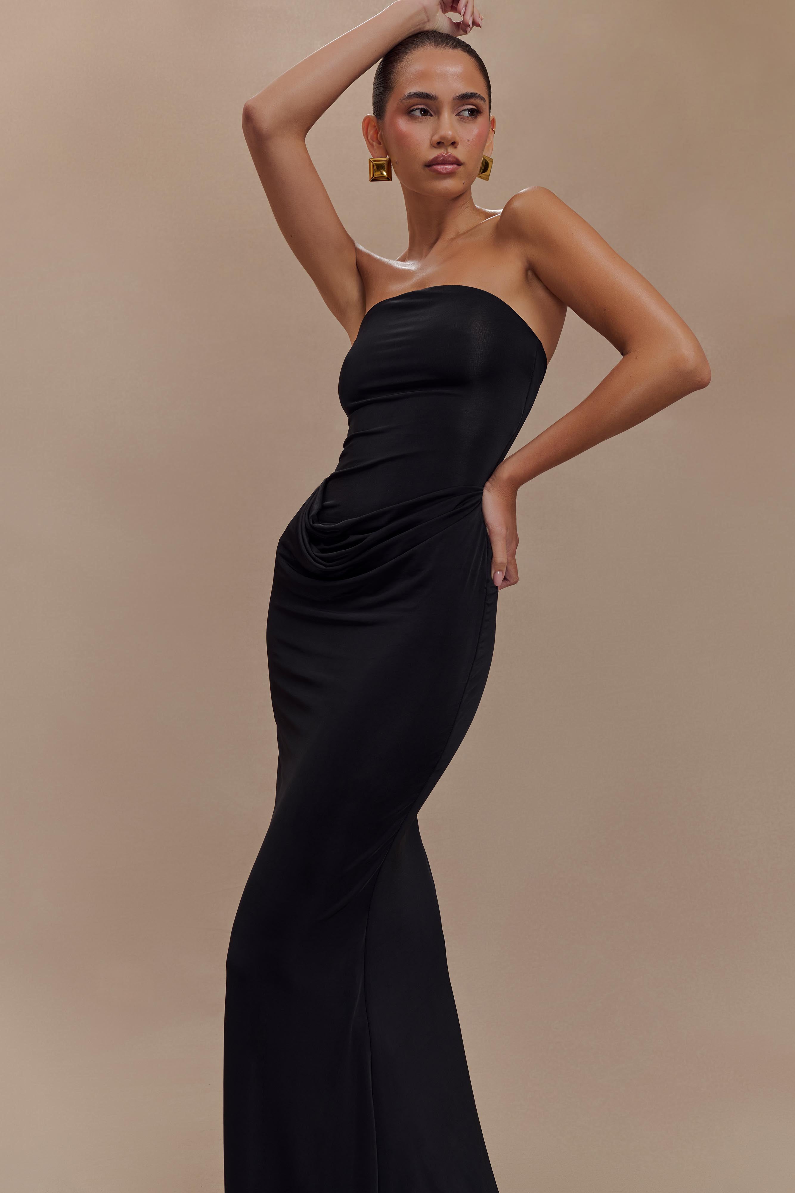 Madison Strapless Slinky Maxi Dress - Black