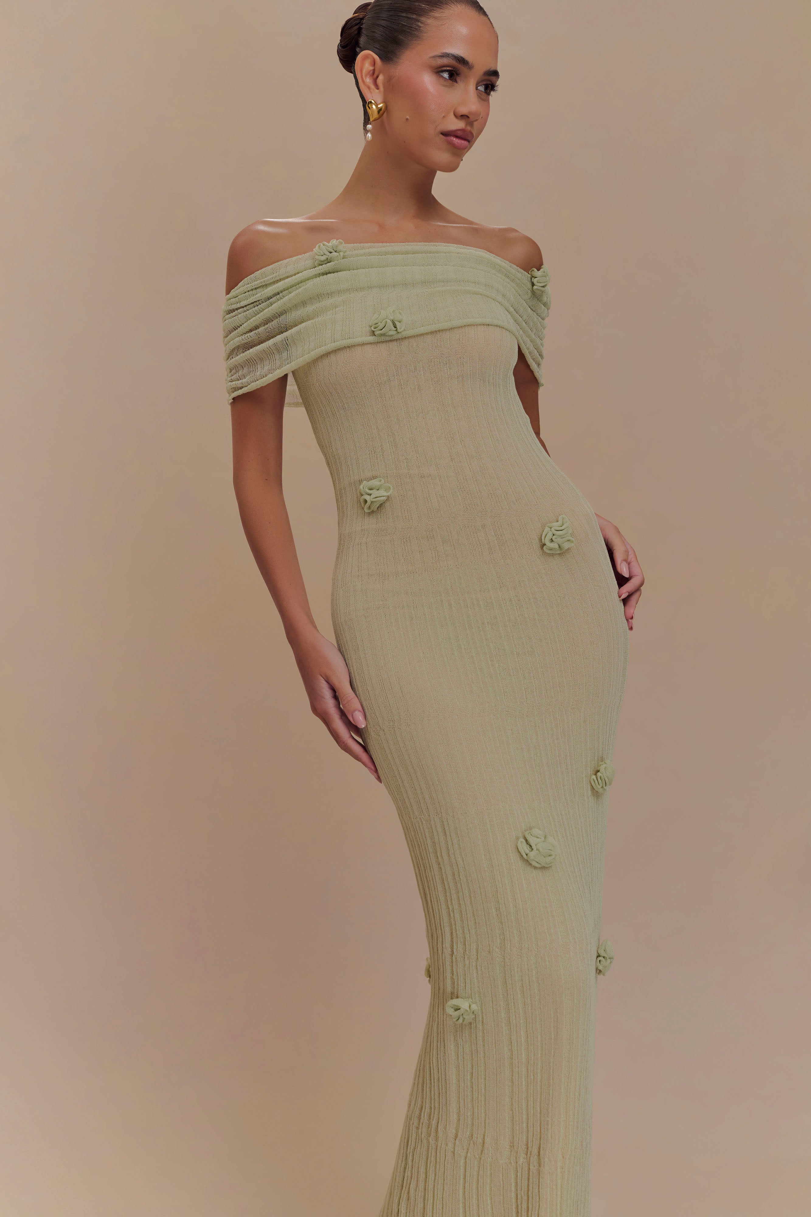 Brynn Orchid Knit Maxi Dress - Pastel Green