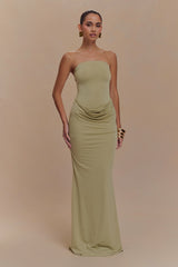Madison Strapless Slinky Maxi Dress - Sage