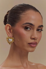 Heart To Heart Pearl Earrings - Gold