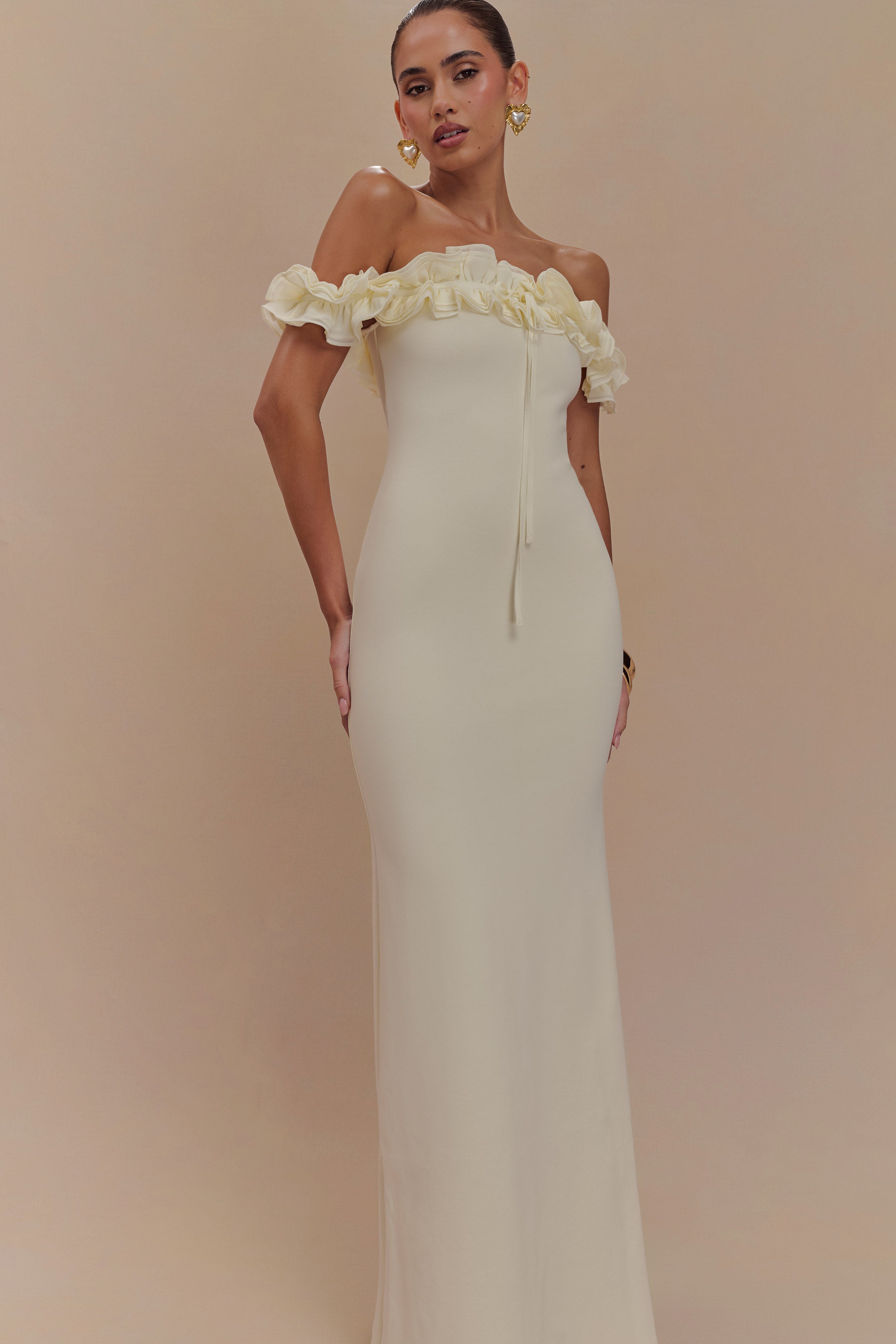 Nova Ruffle Off Shoulder Maxi Dress - Ivory