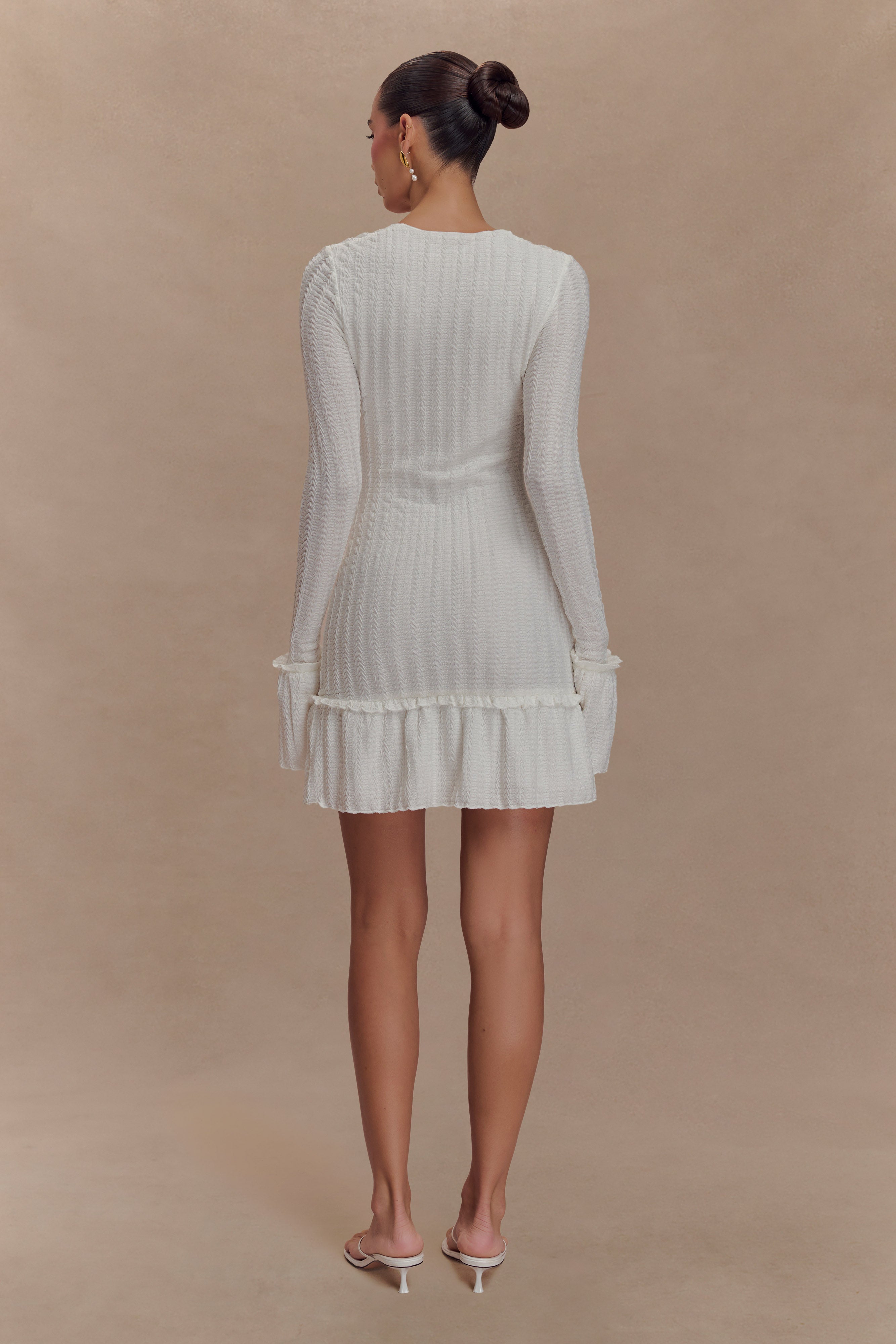 Daphne Pointelle Long Sleeve Mini Dress - Ivory