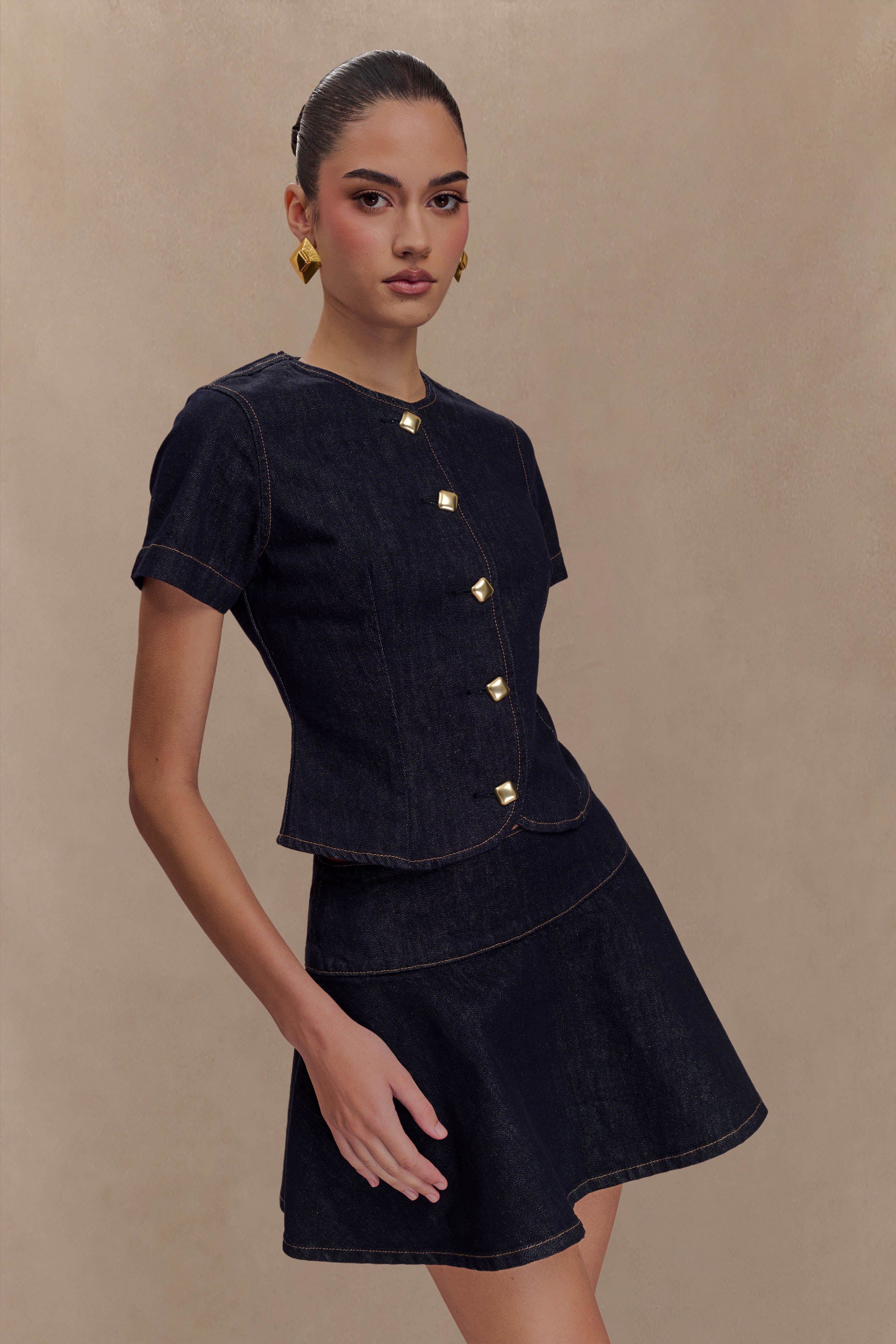 Arista Denim Mini Skirt - Washed Indigo Blue