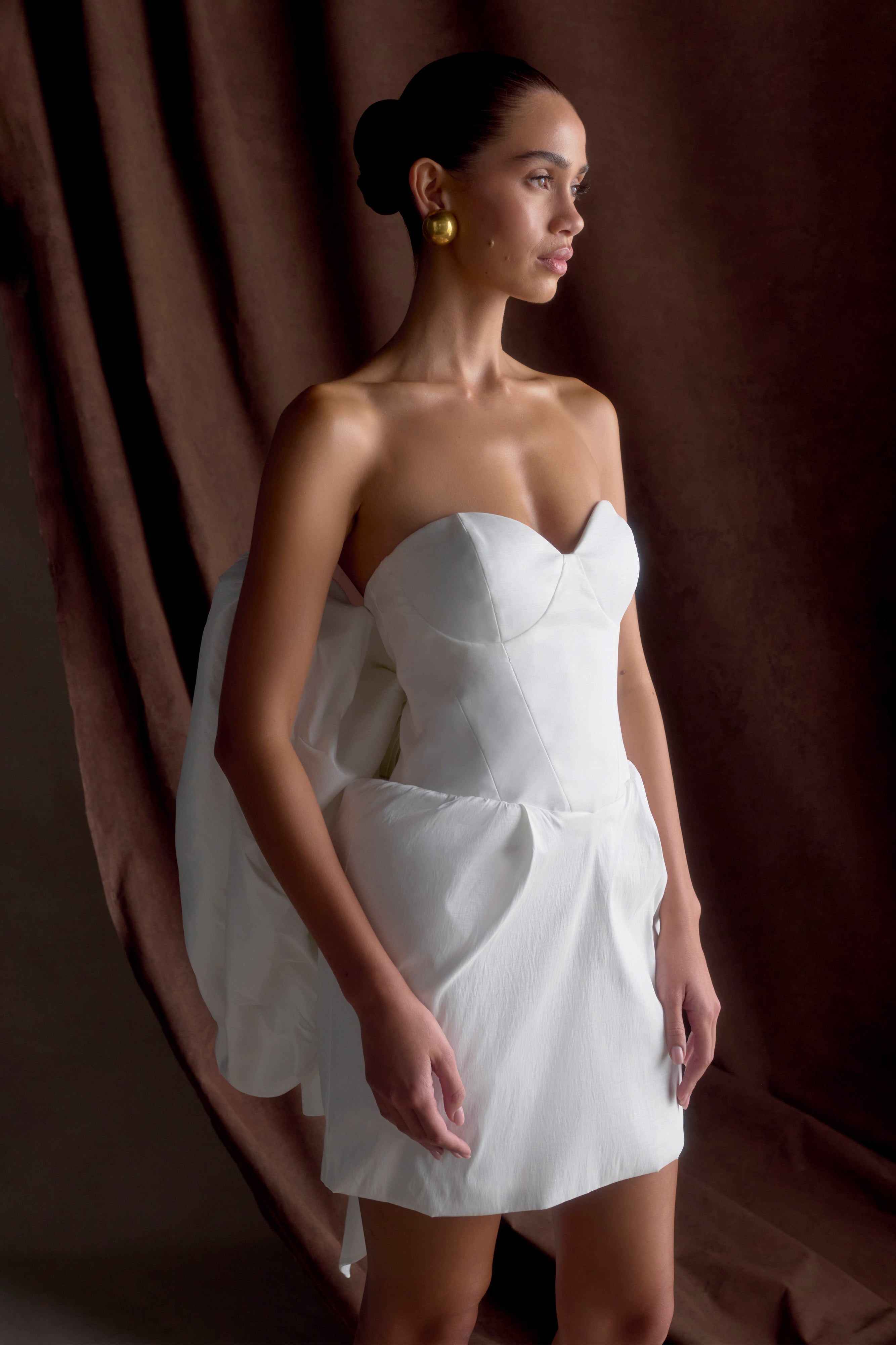 Suzette Taffeta Bow Mini Dress - White