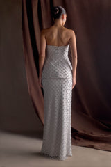 Zuri Hand Beaded Embellished Maxi Skirt - Silver