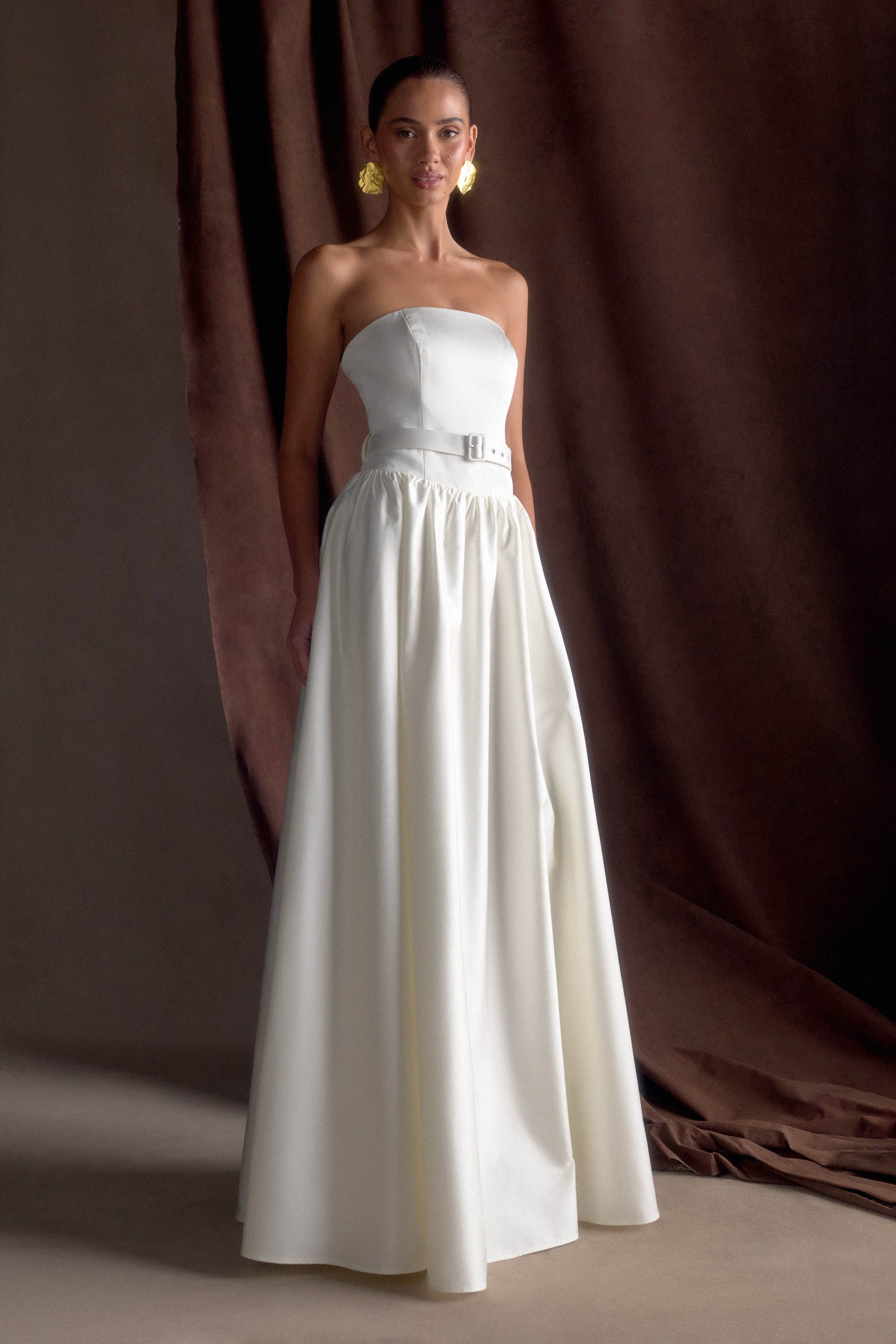 Florence Strapless Belted Maxi Dress - White