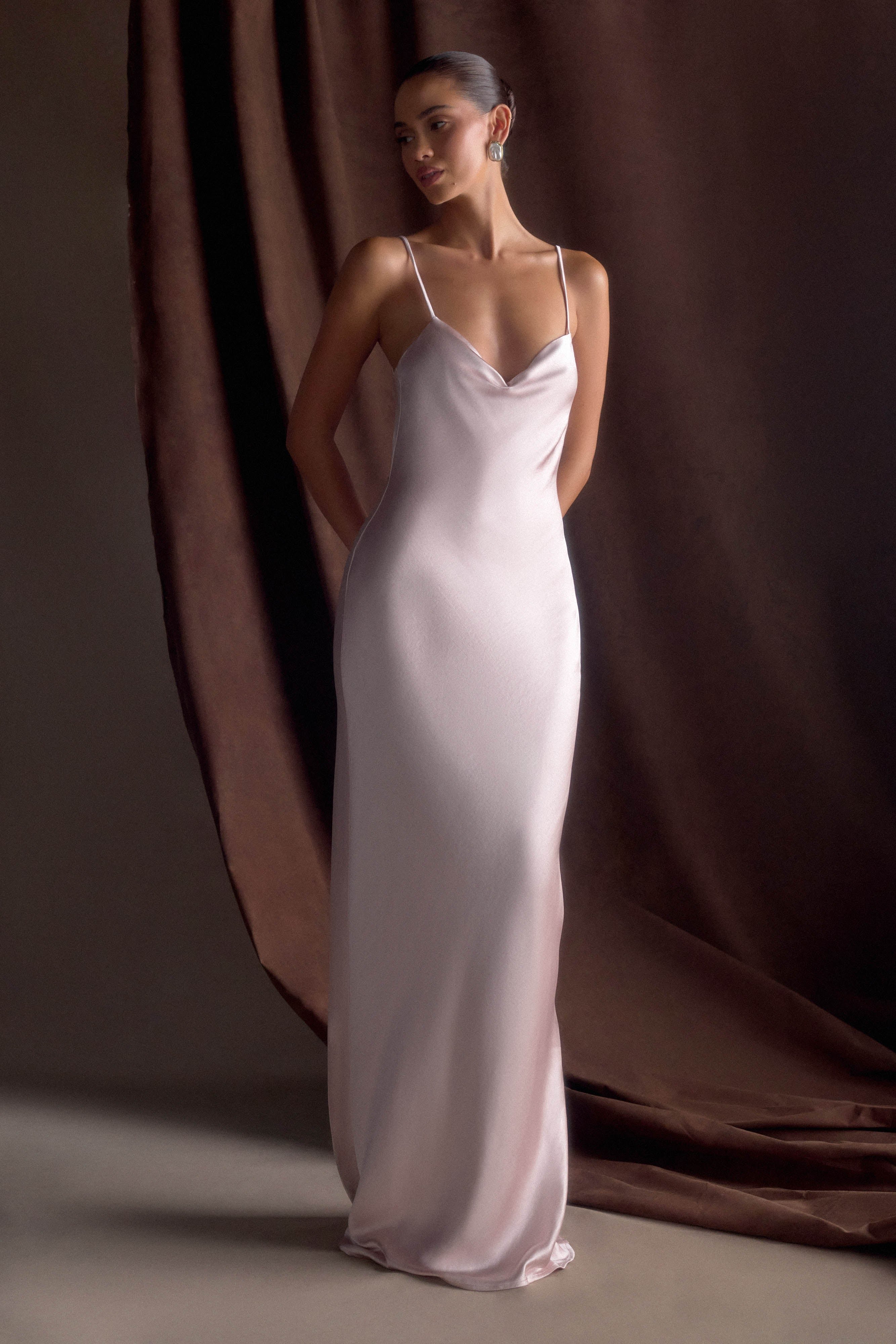 Lilly Sweetheart Satin Maxi Dress - Soft Pink