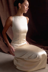 Violet Sleeveless Satin Maxi Dress - Blush Gold