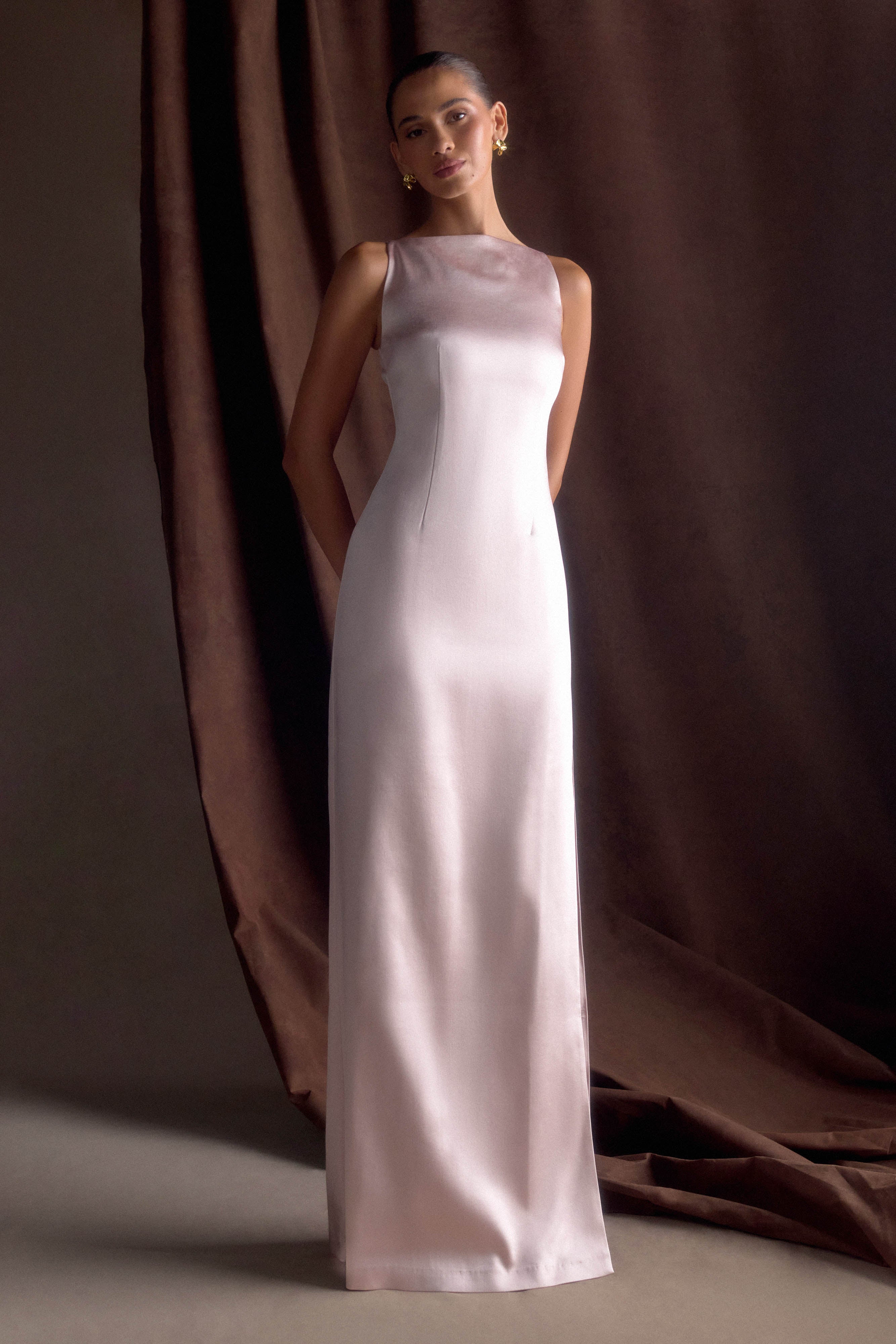 Violet Sleeveless Satin Maxi Dress - Soft Pink