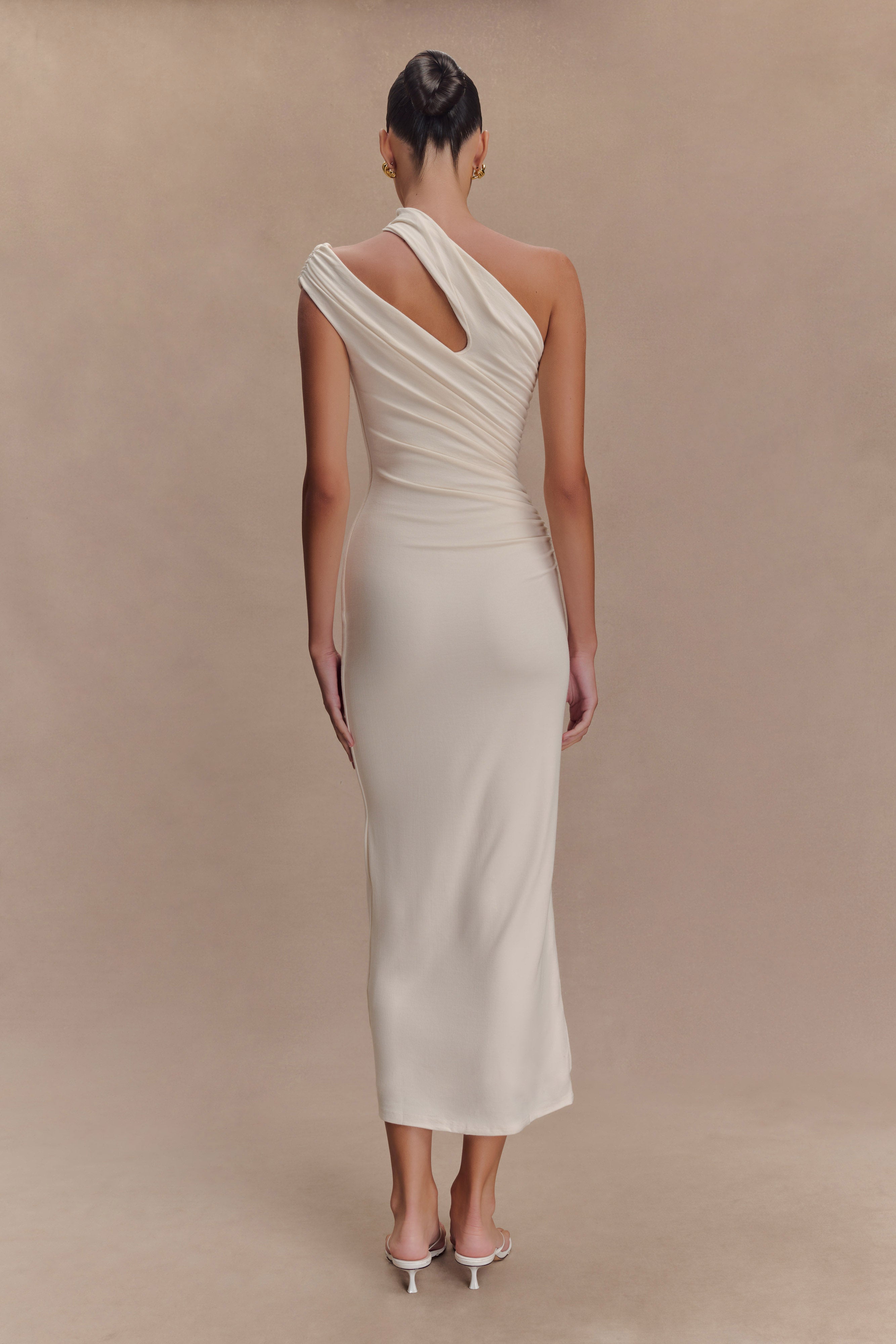 Anastasia One Shoulder Modal Midi Dress - Ivory