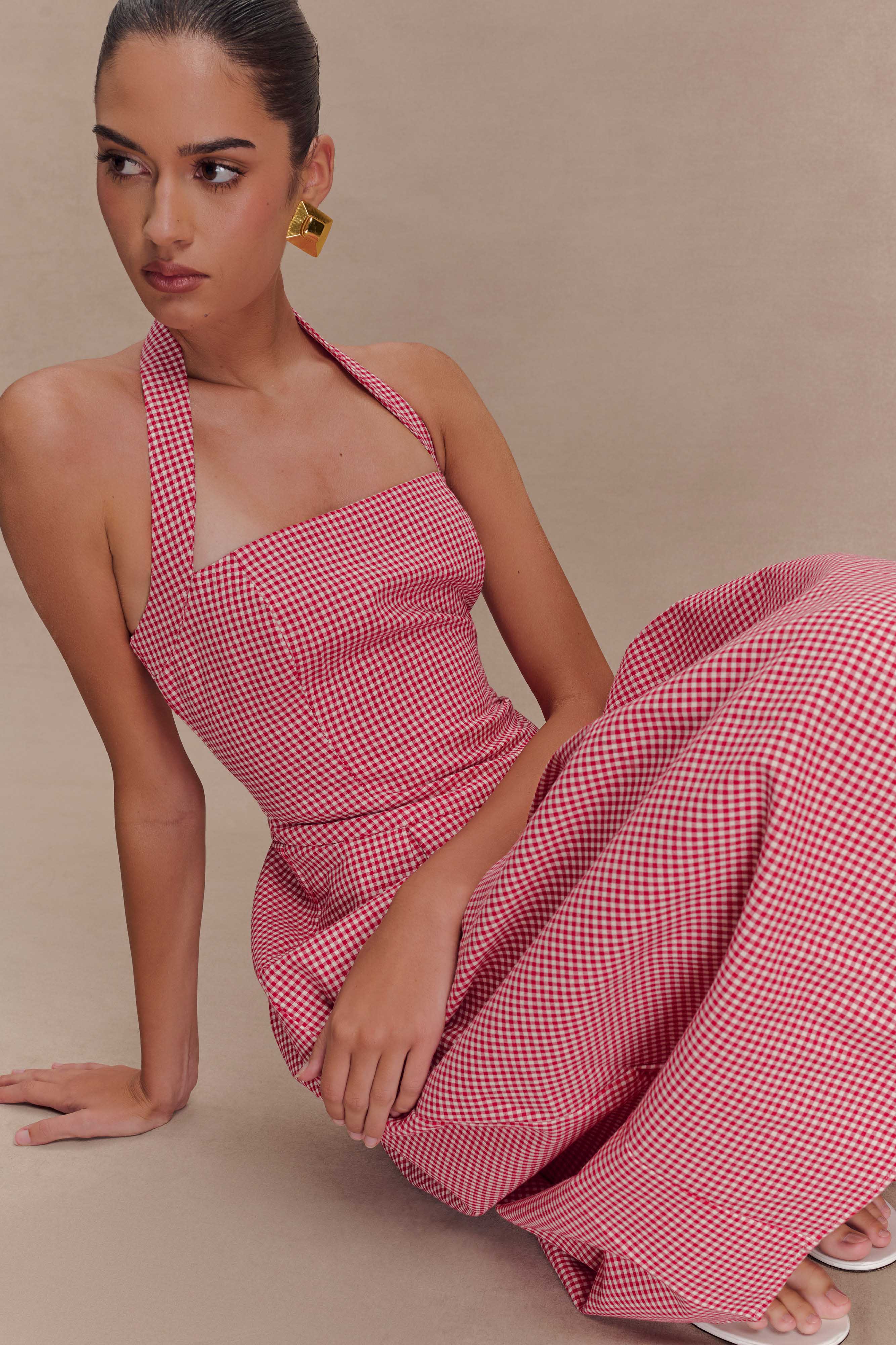 Juana Halter Midi Dress - Red Gingham