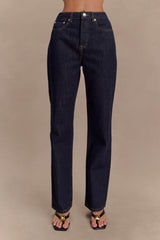 Janine High Waisted Straight Leg Jeans - Washed Indigo Blue