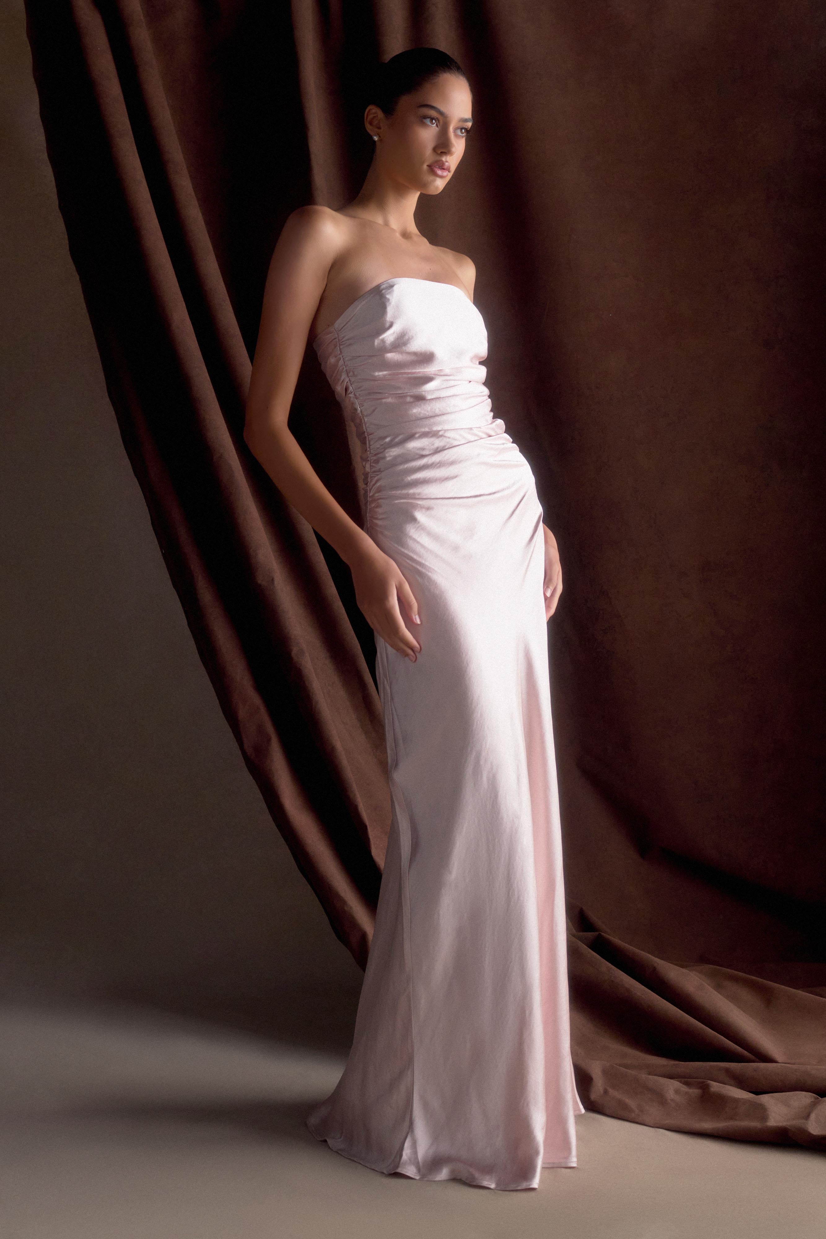 Cedar Strapless Satin Maxi Dress - Soft Pink